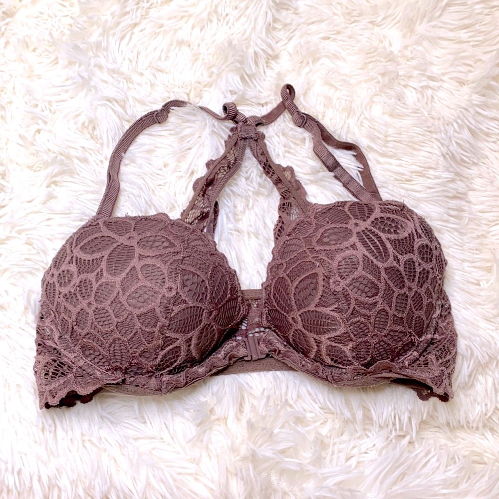 Pink Victoria's Secret Brown Lace Bra Size 32C